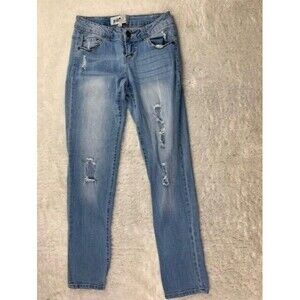 Jolt Size 1 Womens Juniors Jeans Low Rise Light Wash Skinny Rip Torn Distressed